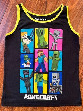 EUC Official Mojang Studios Minecraft 100% Cotton Yellow Piped Black Tank Top S
